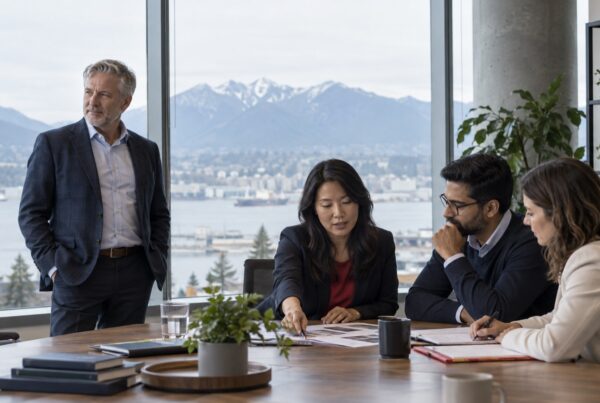 Vancouver business owner observing a leadership team lead a planning discussion