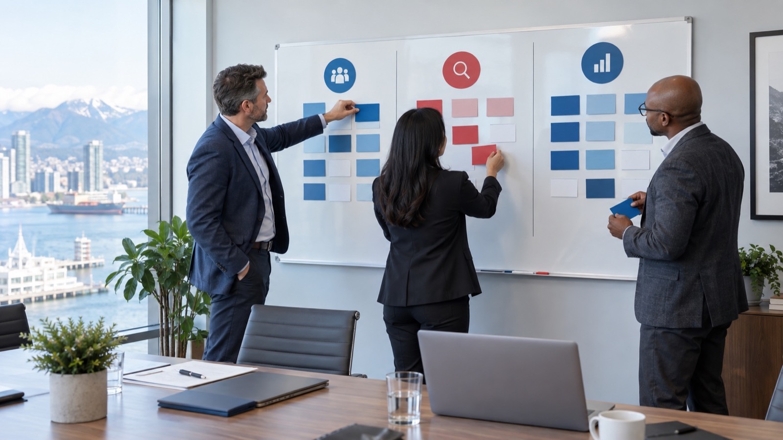 Vancouver leadership team organizing a 30-day customer diversification plan