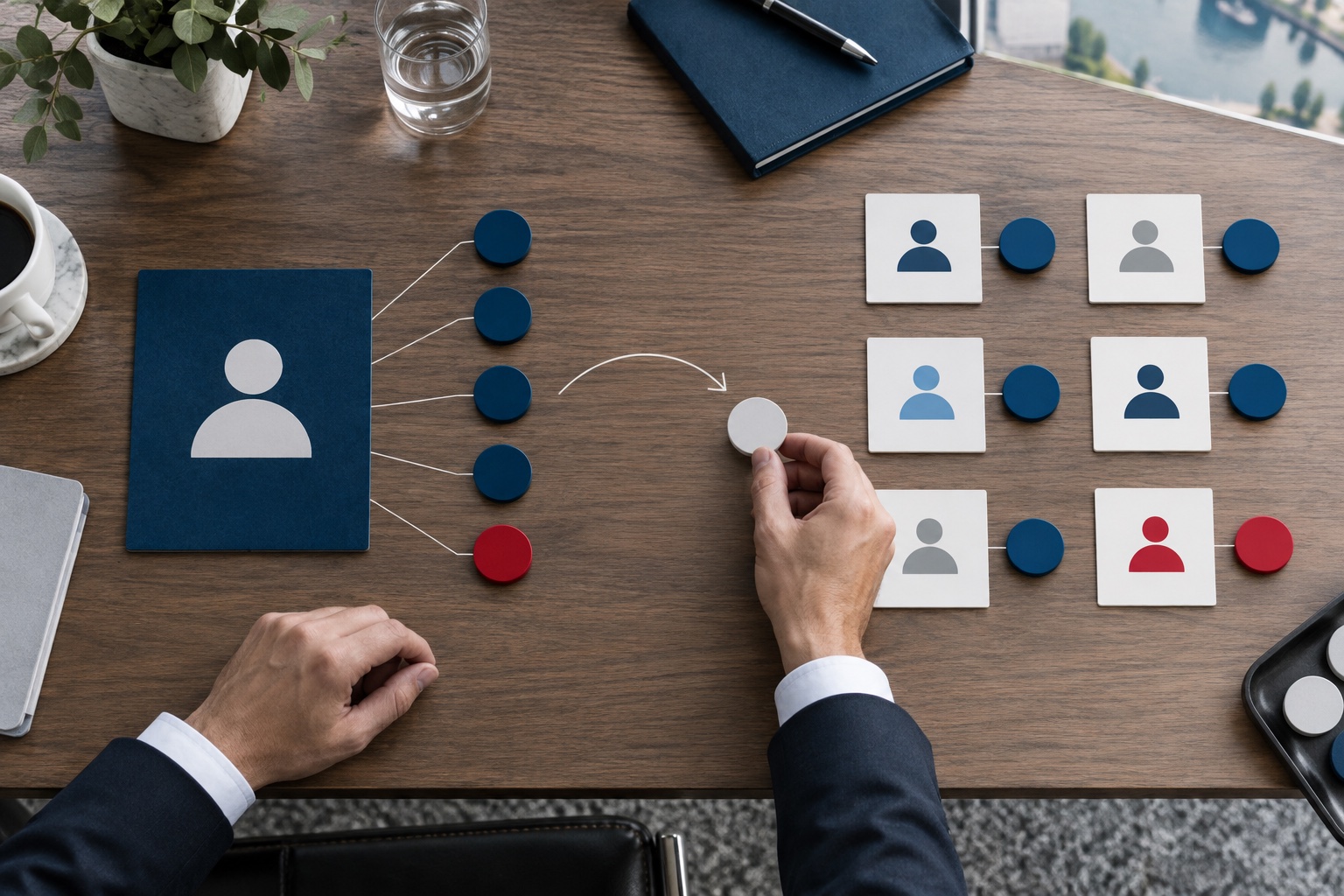 Executive mapping one dominant customer relationship against a more balanced customer portfolio