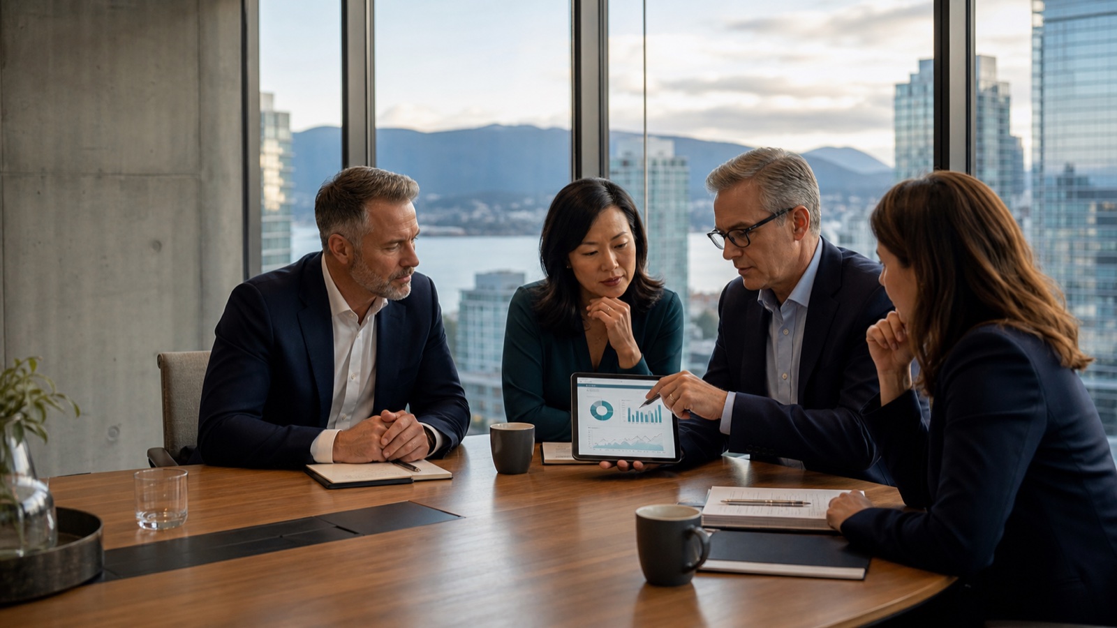 Vancouver business leaders reviewing performance together