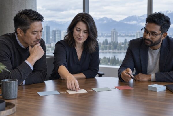 Business leaders reviewing a workflow and its approval handover