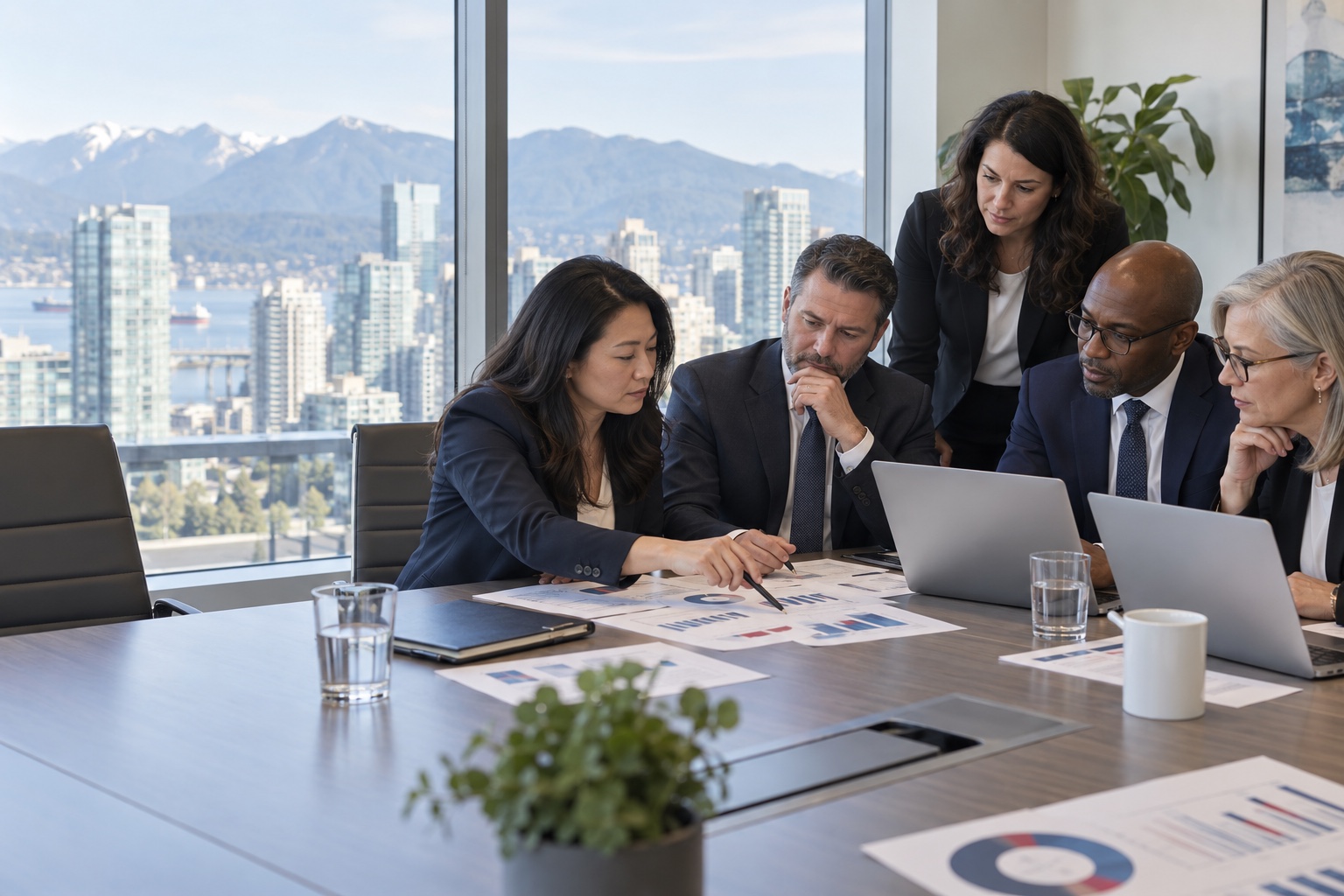 Leadership team reviewing a BC pay transparency report and compensation decisions