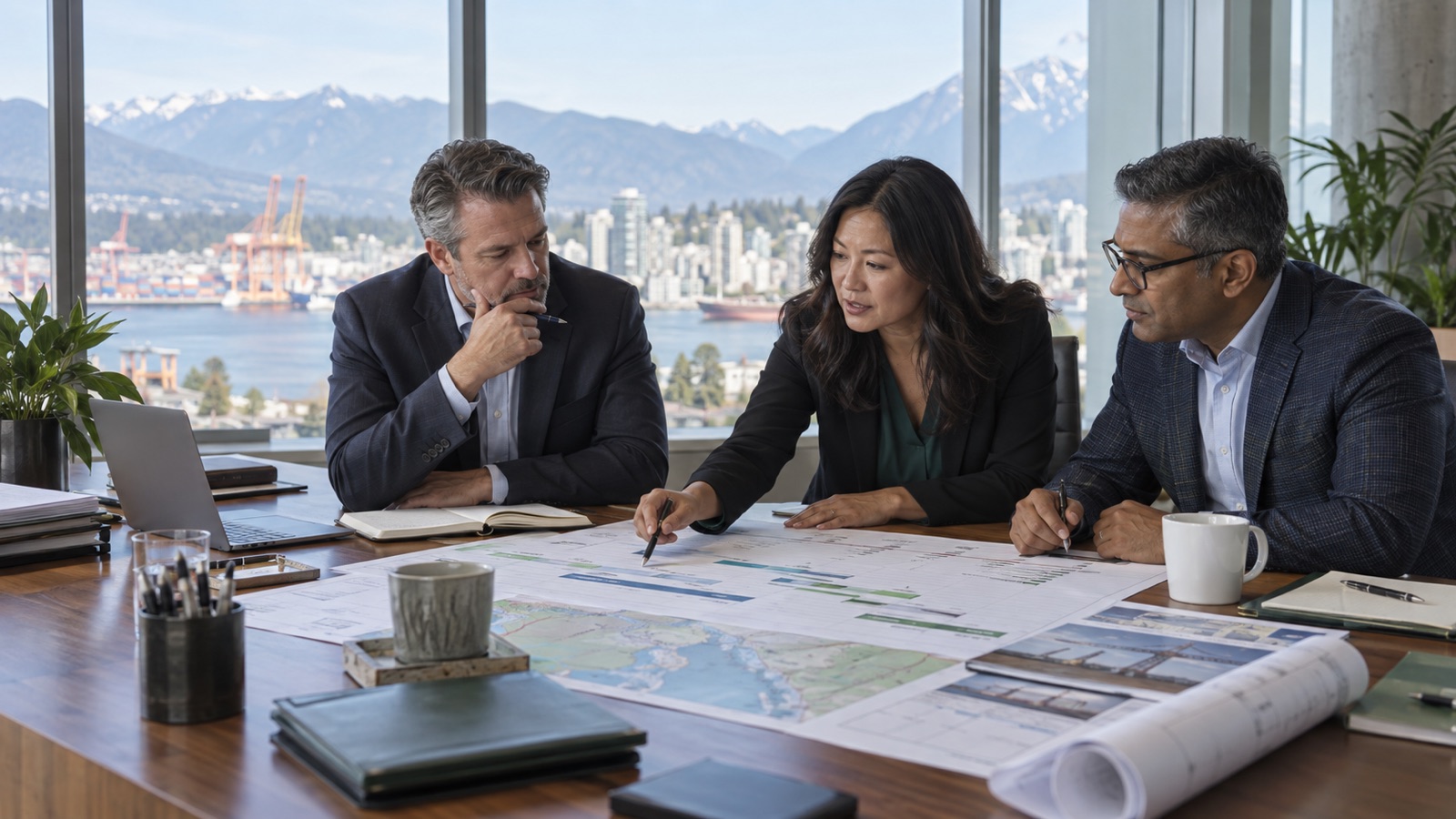 Business capacity planning session with Vancouver leaders reviewing cash flow and several large customer orders