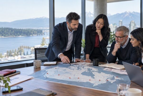 Vancouver leadership team evaluating a Canada-wide business expansion plan